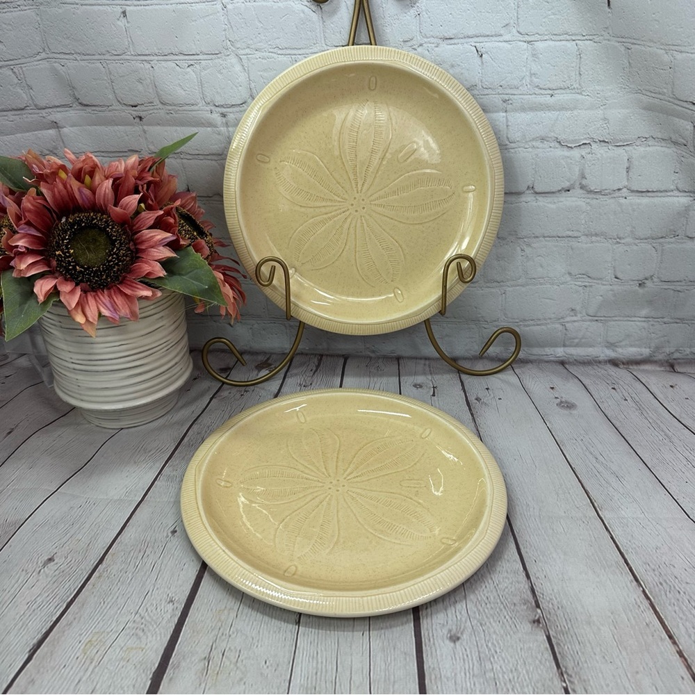 vtg Franciscan Sea Sculptures Sand dinner plate 2pc sand Dollar design beach